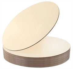 Stack of round wooden discs on a white background