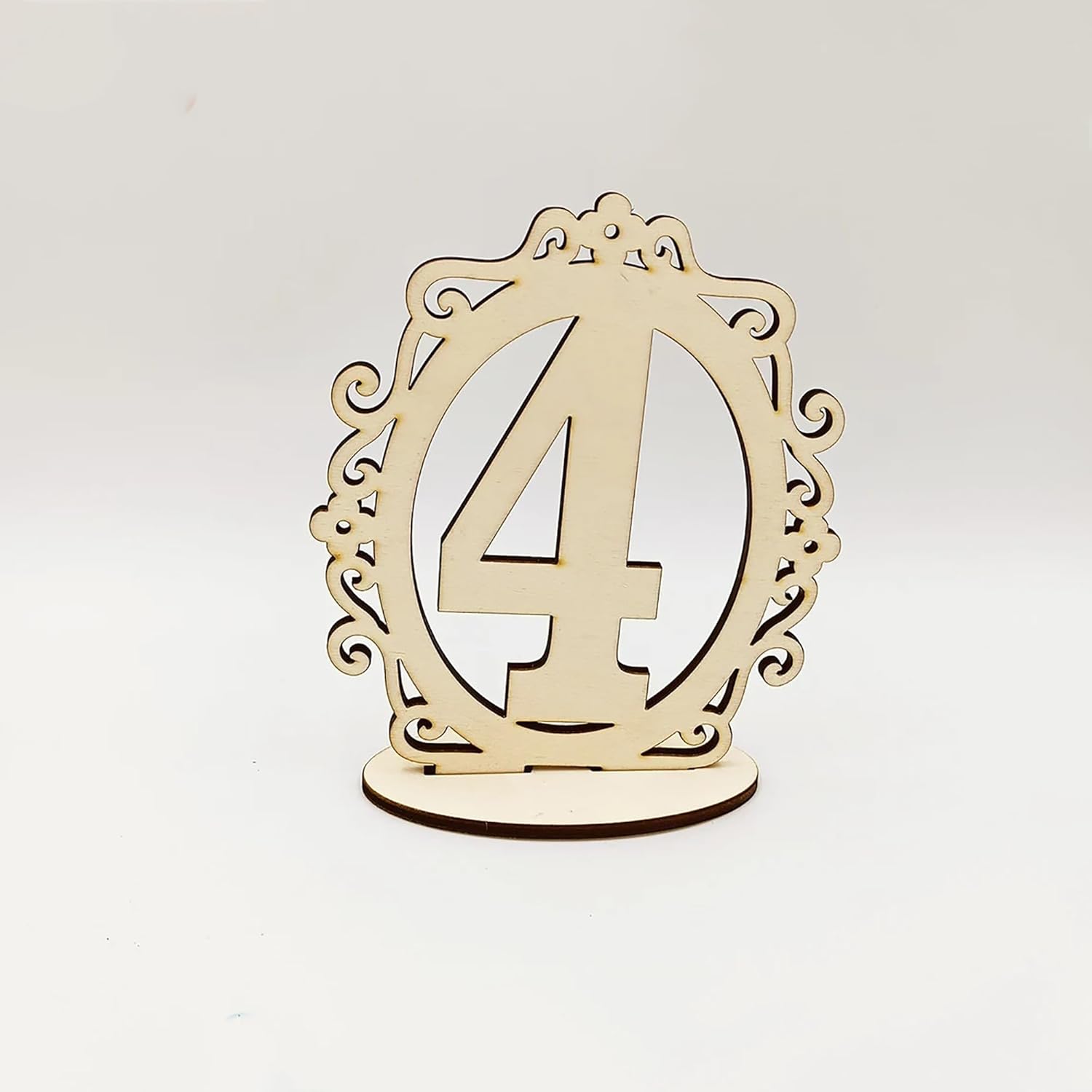 Wooden decorative number '4' on a white background
