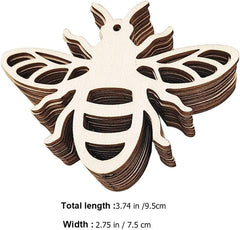Wooden bee-shaped cutout with dimensions on a white background