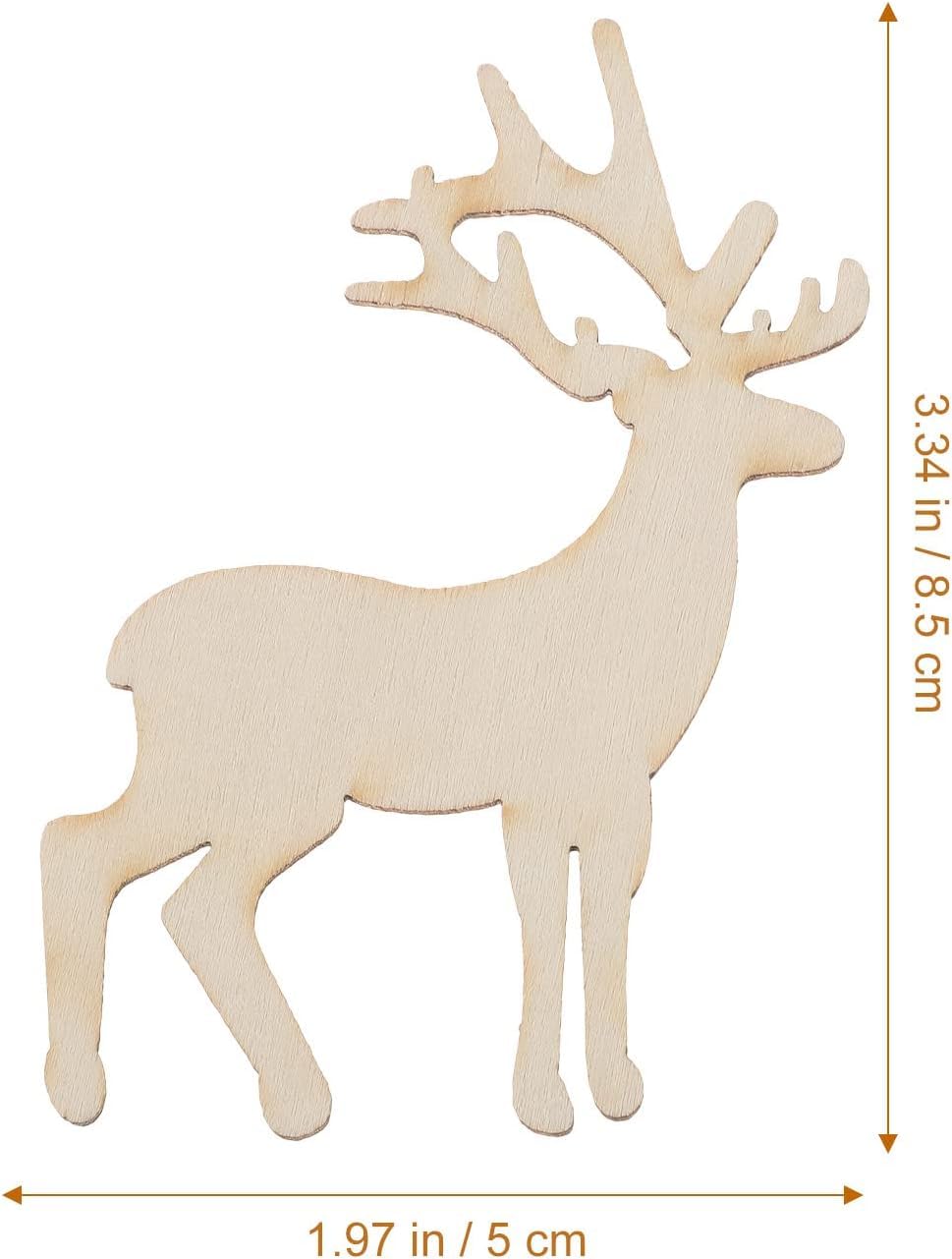 Wooden deer cutout with measurements on a white background