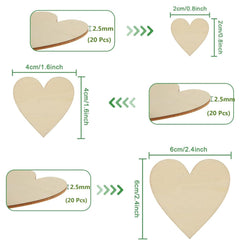Measurement chart of heart-shaped objects with dimensions and quantities.