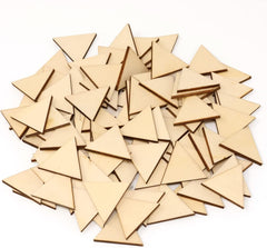 Pile of wooden triangles on a white background