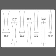 Set of line drawings of dress forms with measurements on a gray background