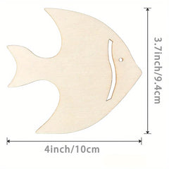 Wooden fish-shaped cutout with measurements on a white background