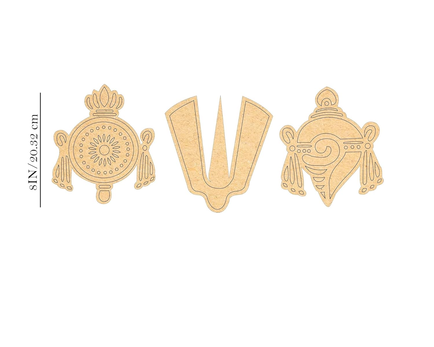 Three gold letter charms on a white background with measurements.