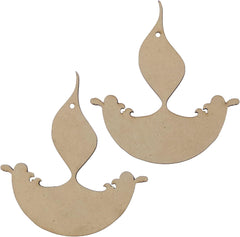 Two beige paper cutout shapes resembling flames on a white background