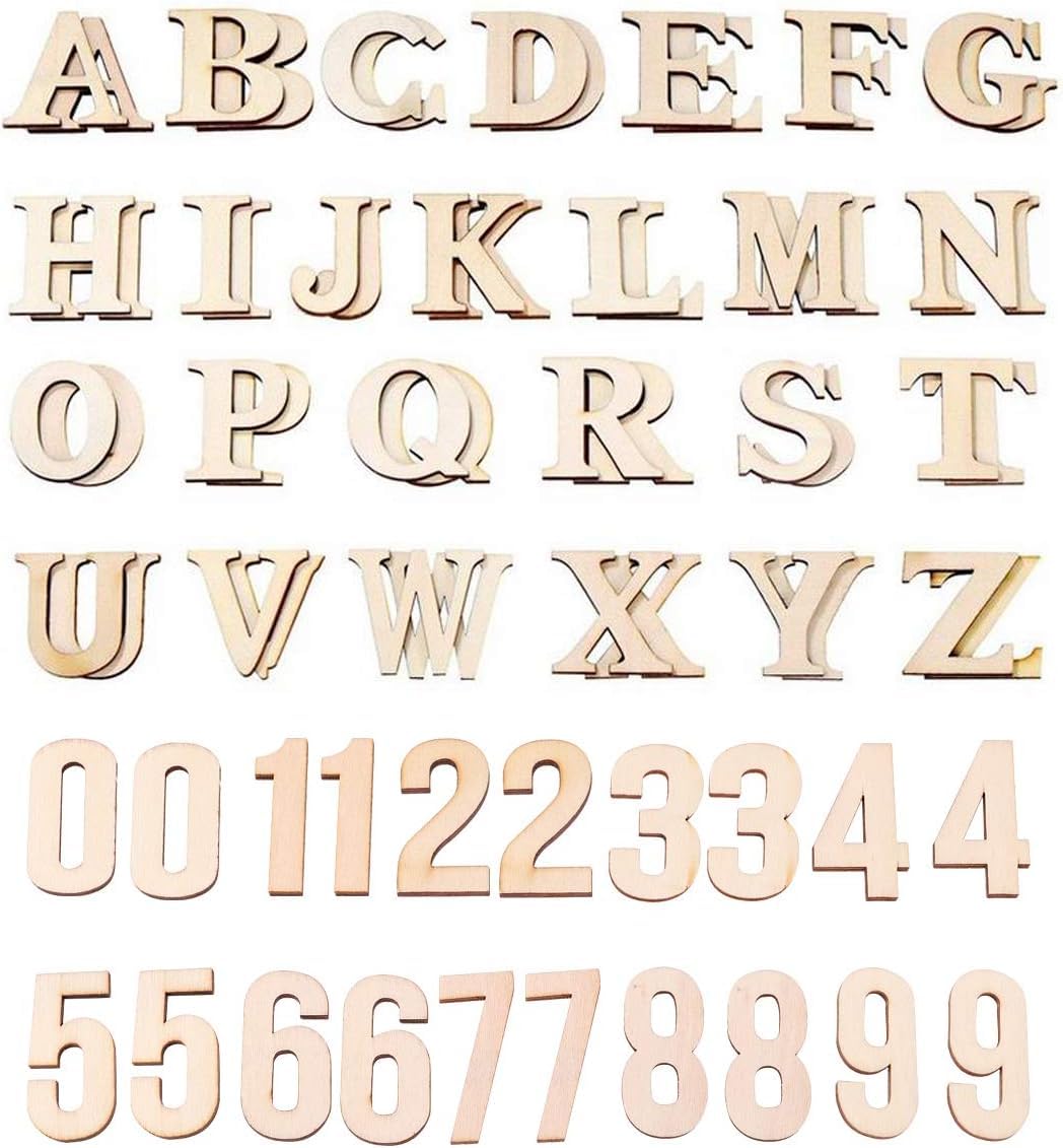 Set of wooden letters and numbers on a white background