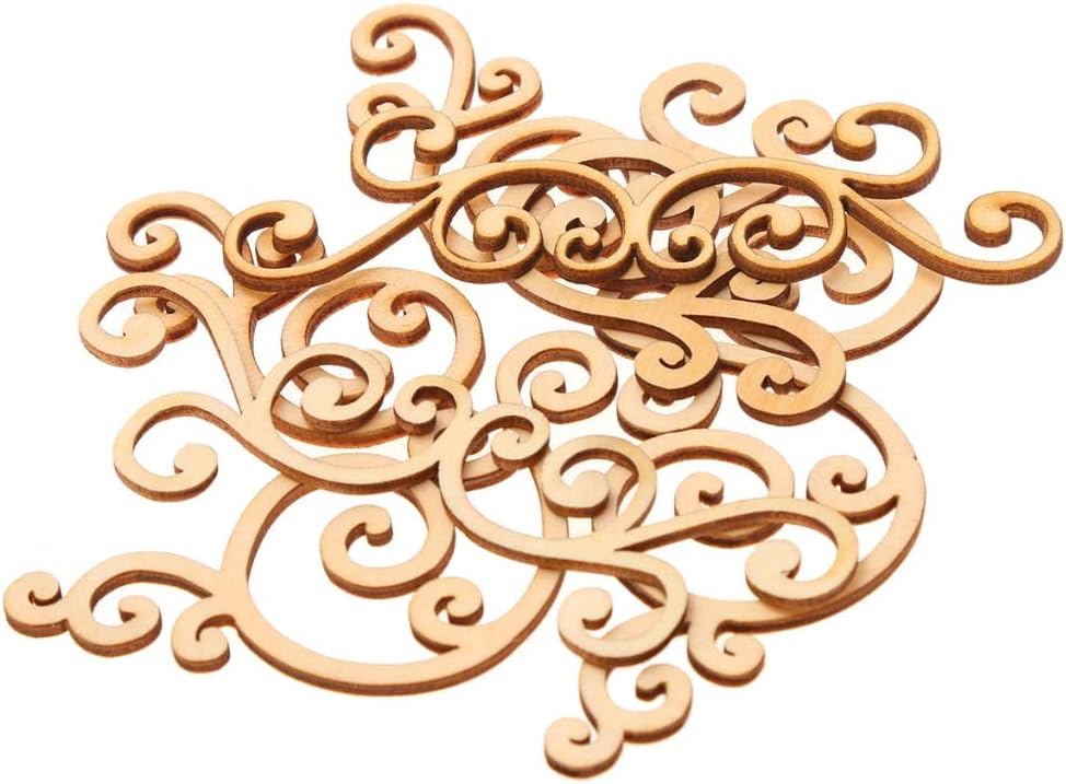 Decorative wooden cutout with intricate scroll design on a white background