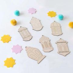 Cliths Pack of 6 Wooden Lantern DIY Banner Ramadan Mubarak Decor Paint Your Own Islamic Craft Kit
