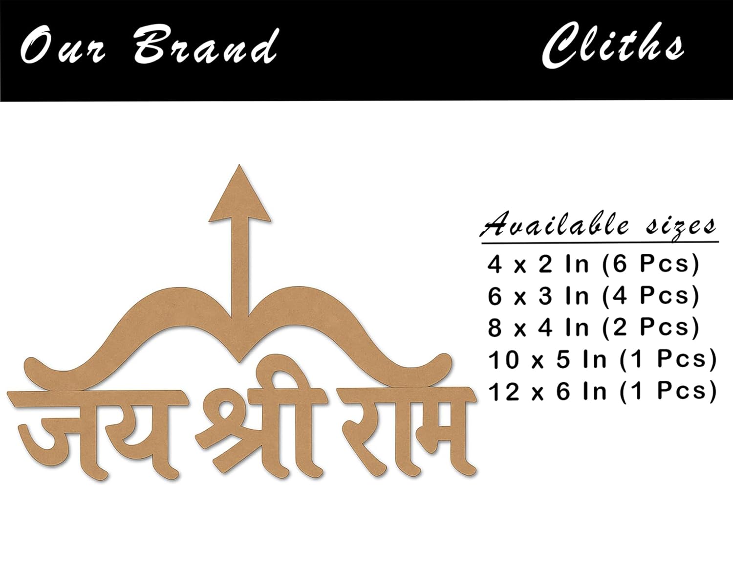 Logo and text for 'Our Brand Clths' with product dimensions on a white background