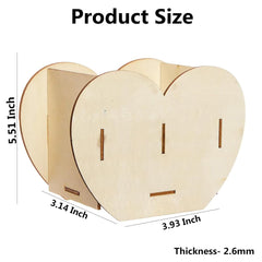 Heart-shaped wooden product with dimensions labeled on a white background