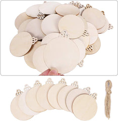American Elm 24 Pcs Wooden Christmas Ornaments Circles with Holes DIY Craft Discs for Holiday Decor