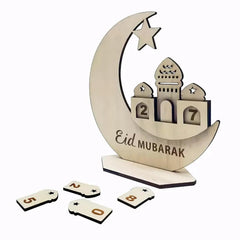 Cliths Ramadan Eid Mubarak Wooden Calendar Crescent Moon Design with Numbered Blocks Islamic Countdown Decor Home & Office