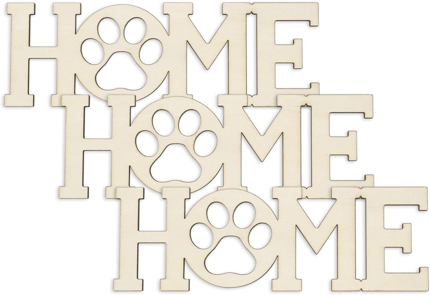 Decorative wall art with 'HOME' text and paw prints on a white background