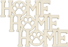 Decorative wall art with 'HOME' text and paw prints on a white background