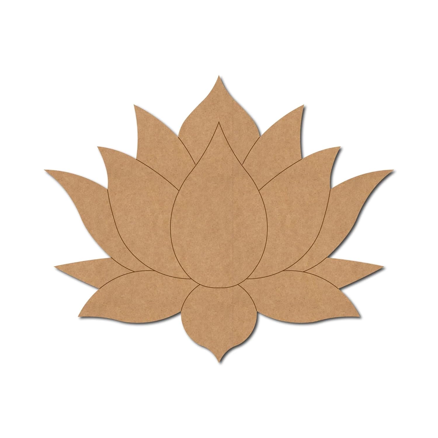Brown paper cutout of a lotus flower on a white background