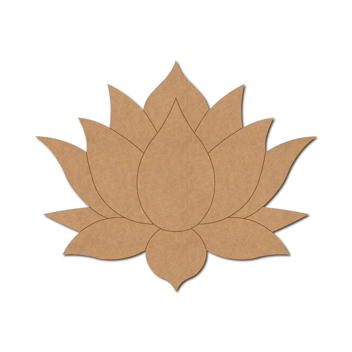 Brown paper cutout of a lotus flower on a white background