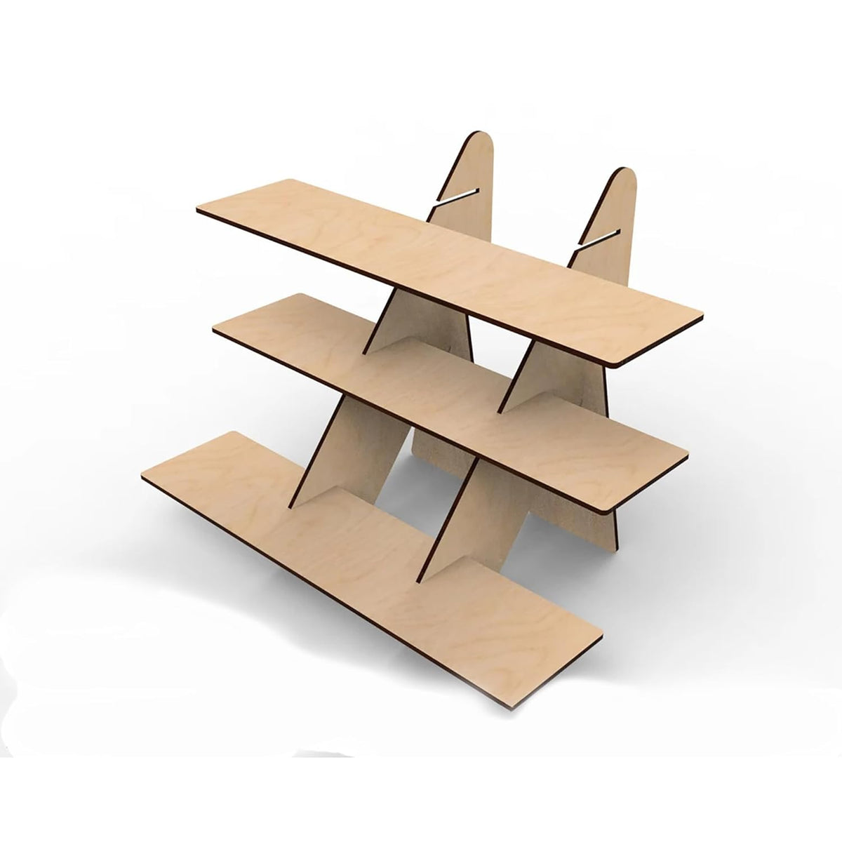 Wooden shelf with multiple levels on a white background