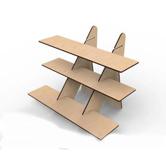 Wooden shelf with multiple levels on a white background