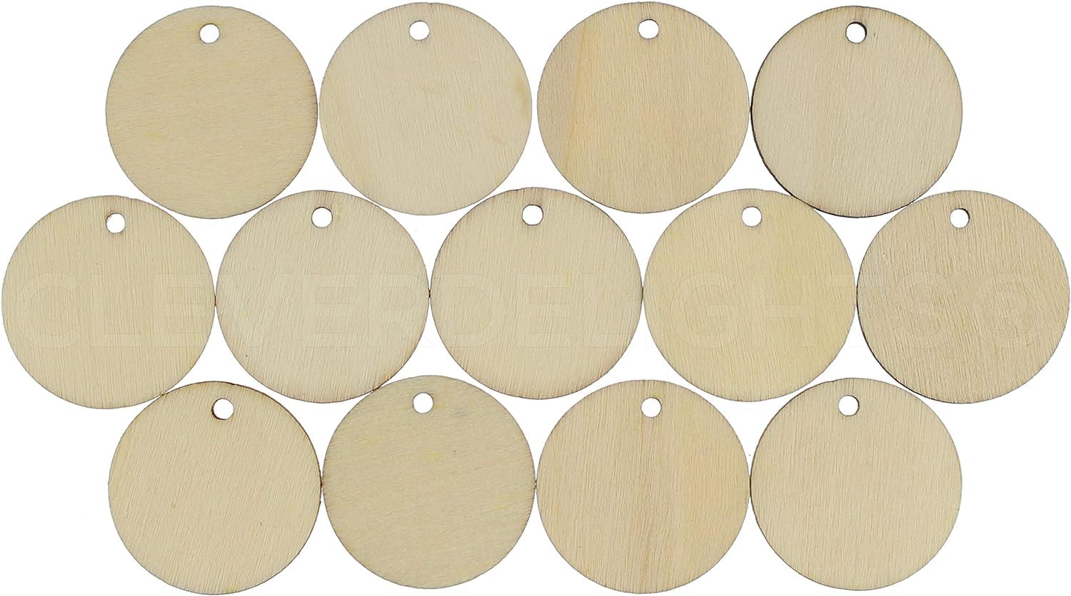 Set of round wooden tags on a white background