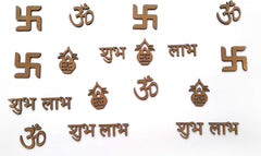 Set of various symbols and text in a decorative style on a white background