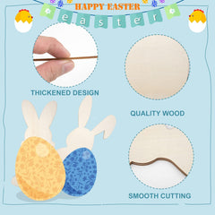 Product packaging for Easter-themed wooden items with text highlighting features.
