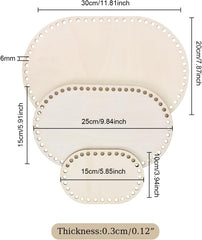 American Elm 3 Size Oval Basket Bottom Set Wooden MDF Bases with Holes for DIY Crochet Bags & Storage Craft Supplies