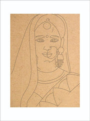 American Elm Wooden Pre Marked Rajasthani Woman Face Painting Home Wall Art Decoration