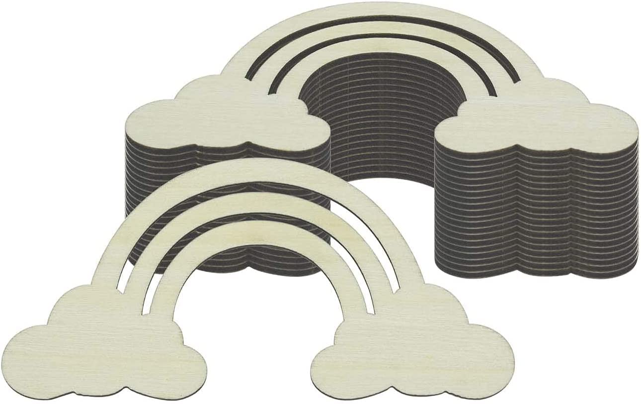 Stack of rainbow and cloud-shaped coasters on a white background