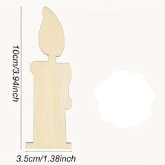 Wooden candle-shaped cutout with dimensions on a white background