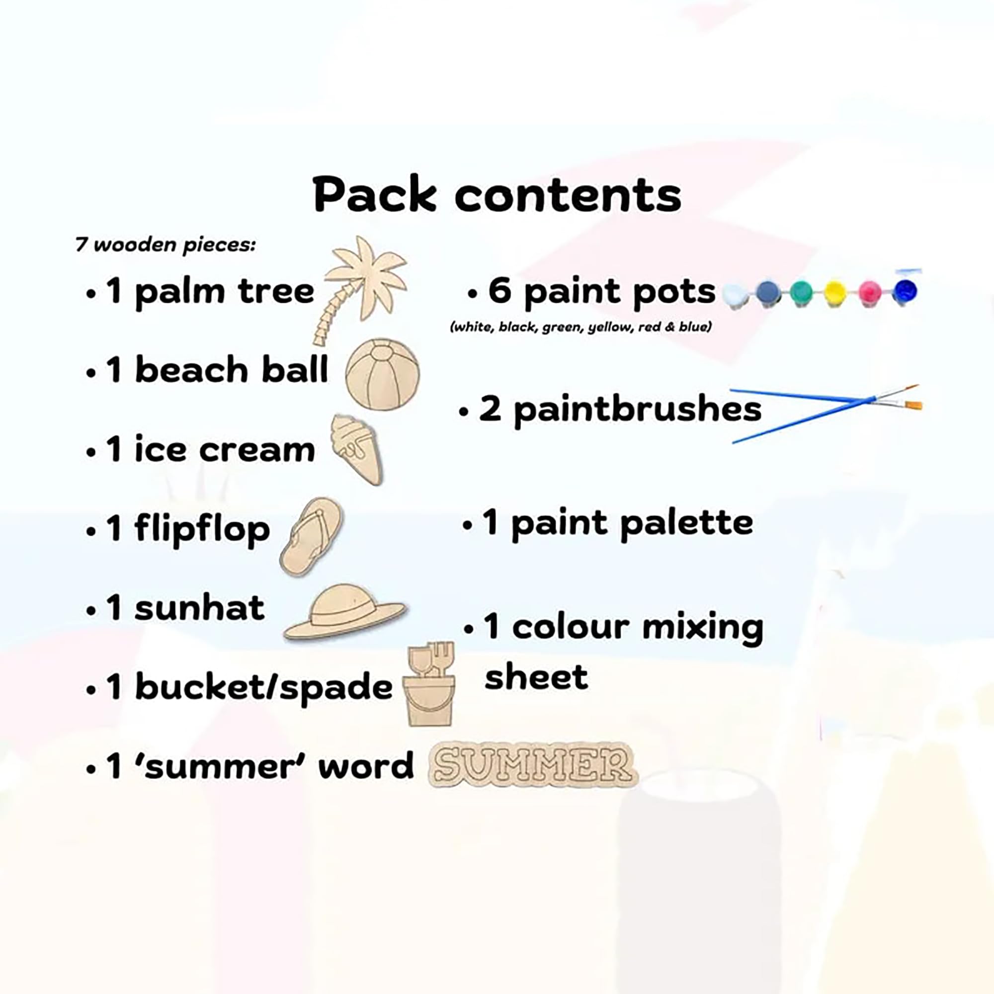 Children's art activity set with wooden beach cutouts