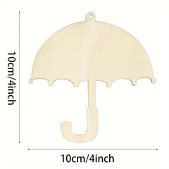 Wooden umbrella-shaped cutout with dimensions on a white background