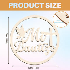 Wooden decorative piece with 'My Beauty' text and measurements on a light blue background