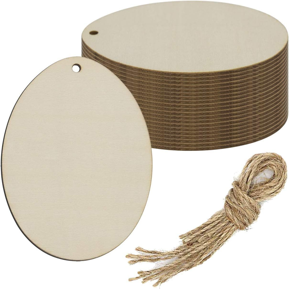 Round cardboard tags with string on a white background