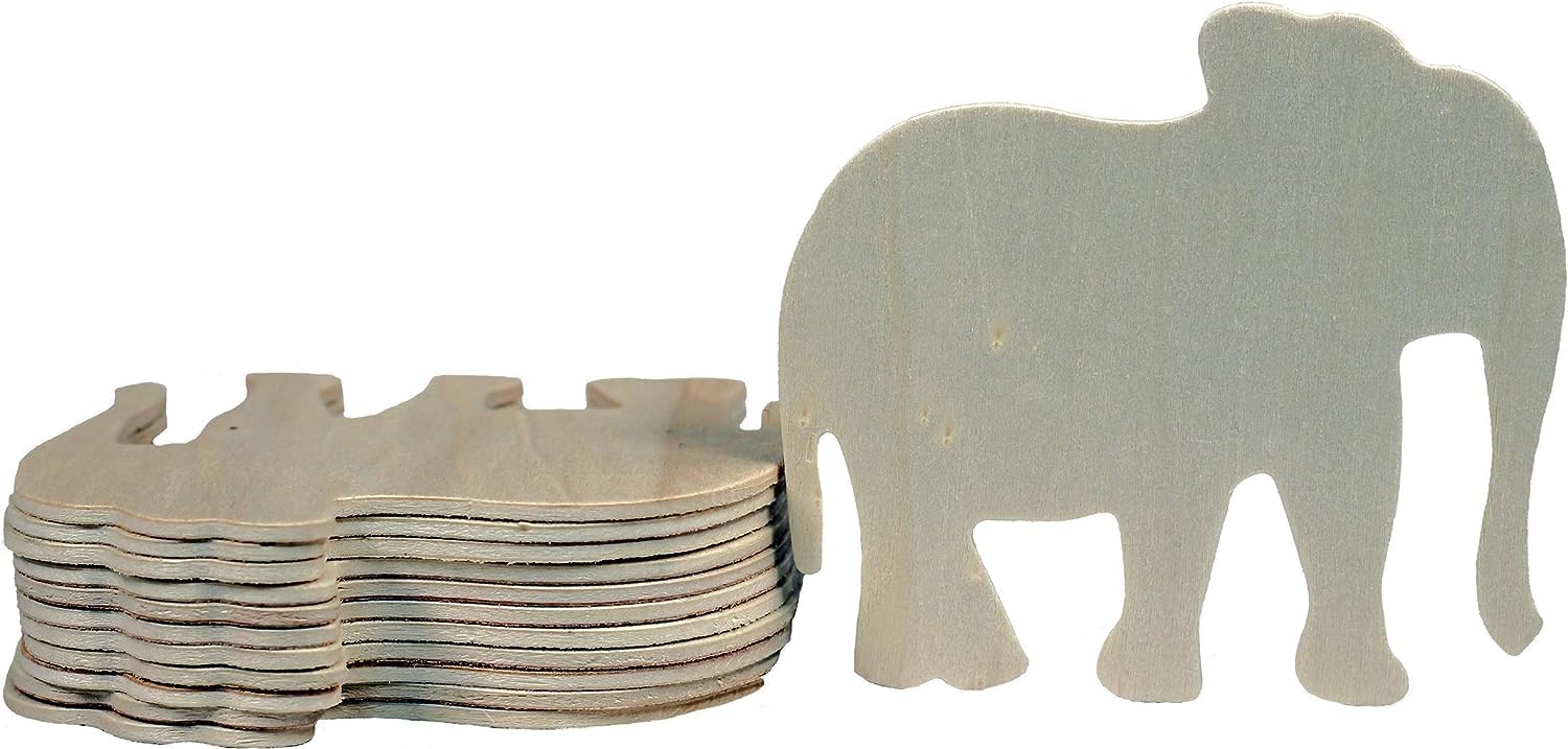 Stack of elephant-shaped cardboard cutouts on a white background