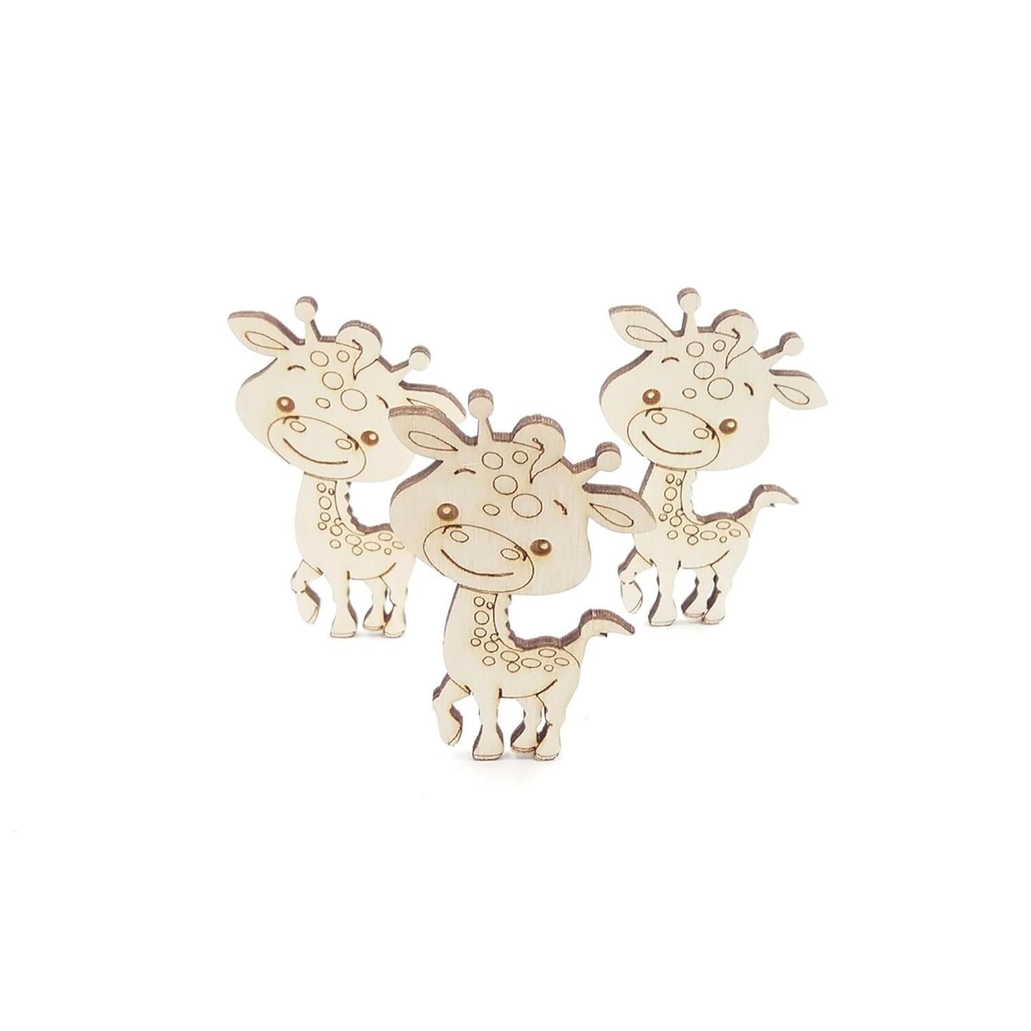 Set of three gold giraffe-shaped earrings on a white background