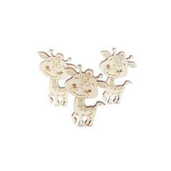 Set of three gold giraffe-shaped earrings on a white background