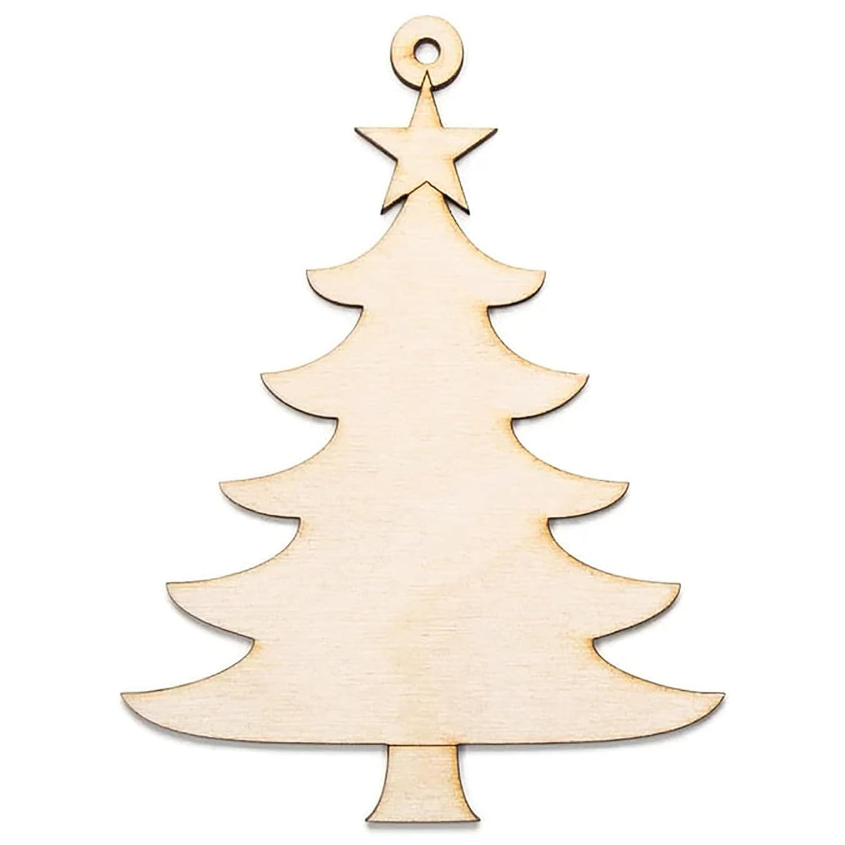 Wooden Christmas tree ornament with a star on a white background