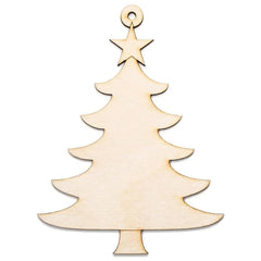 Wooden Christmas tree ornament with a star on a white background