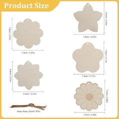 Measurement chart of various flower-shaped wooden items with dimensions.