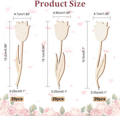Dimensions of tulip-shaped wooden decorations with floral background