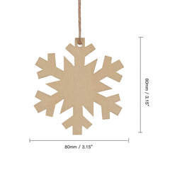 Wooden snowflake ornament with dimensions on a white background