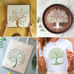 Cliths 7 Pcs Tree of Life Stencil Templates Reusable Plastic Art Templates with Separate Designs for Painting Walls, Wood, Canvas, Fabric, DIY Crafts, and Home Decoration