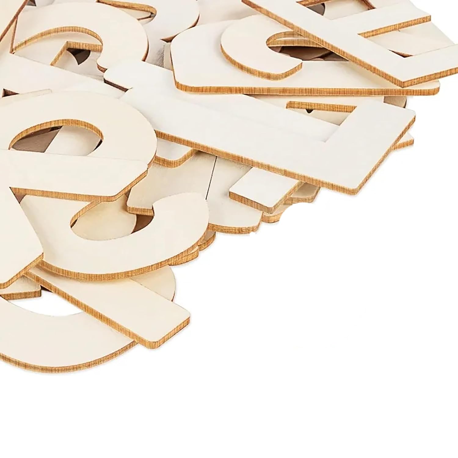 Stack of white and beige cardboard letters on a white background