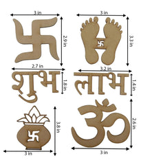 Set of decorative items with measurements on a white background