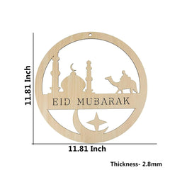 Cliths Eid Mubarak Wooden Hanging Decoration Circle Ramadan Eid Decor Islamic Party Supplies Home