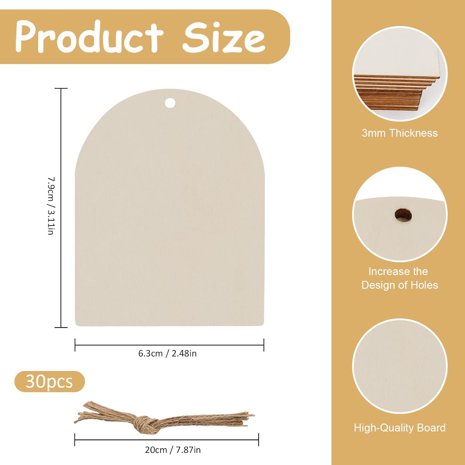 Product size chart with dimensions and features of a wooden board.
