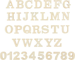 Set of wooden letters and numbers on a white background
