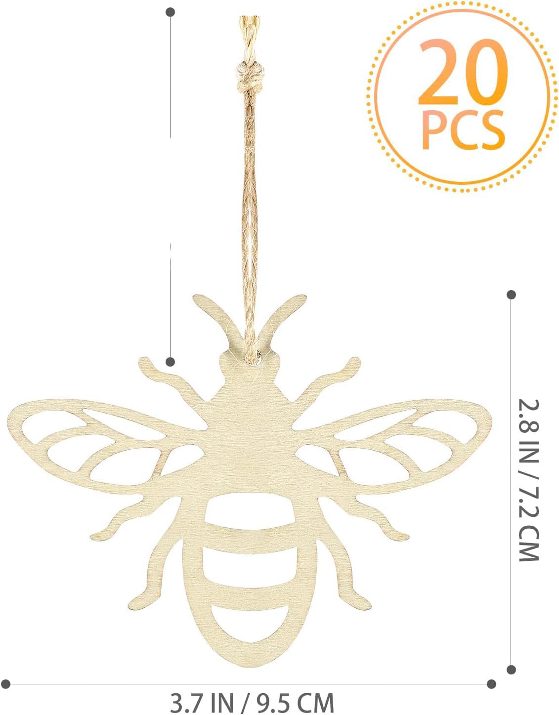 Beige bee-shaped decorations with dimensions and quantity on a white background