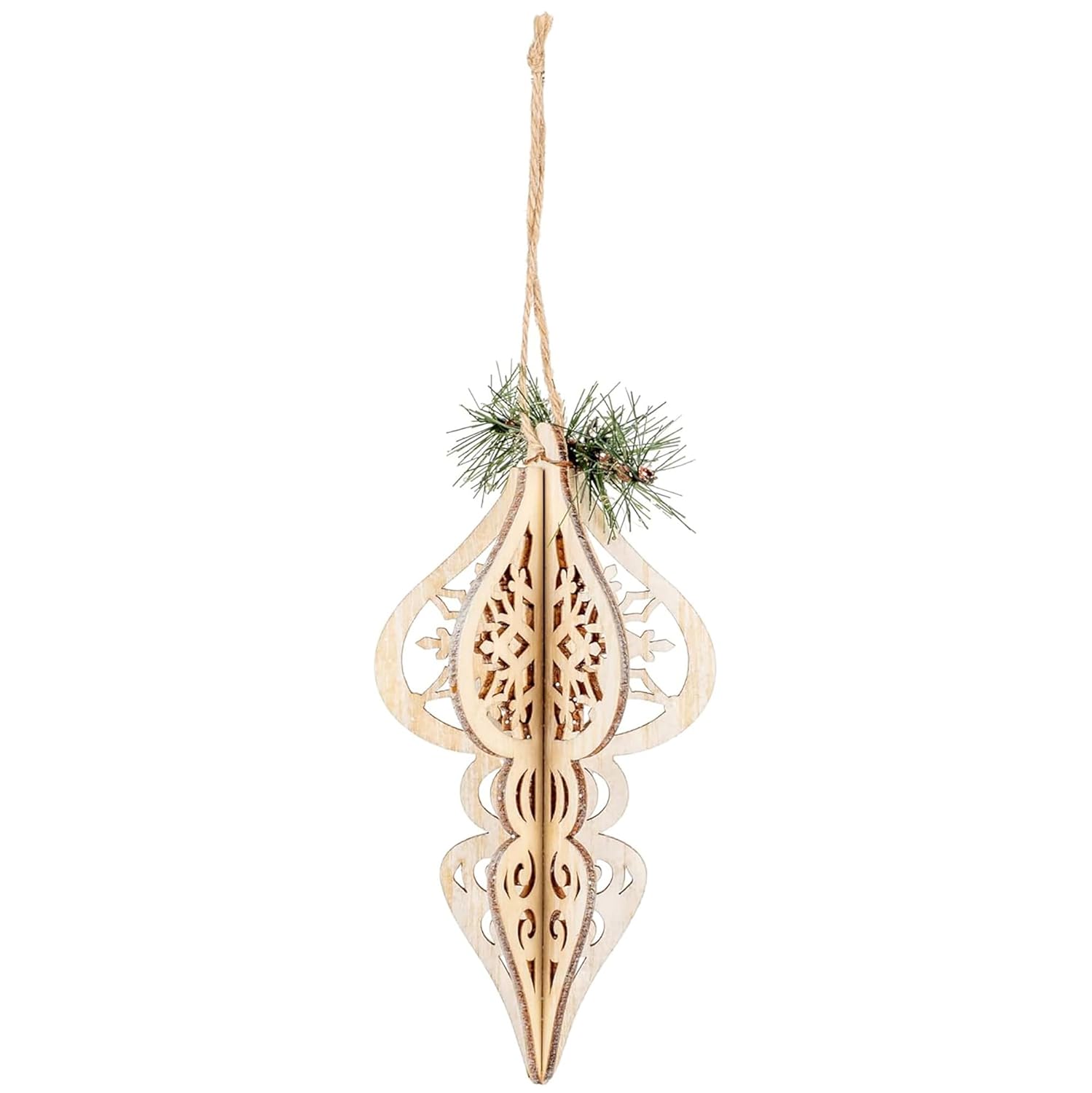 Decorative wooden ornament with intricate cut-out patterns on a white background